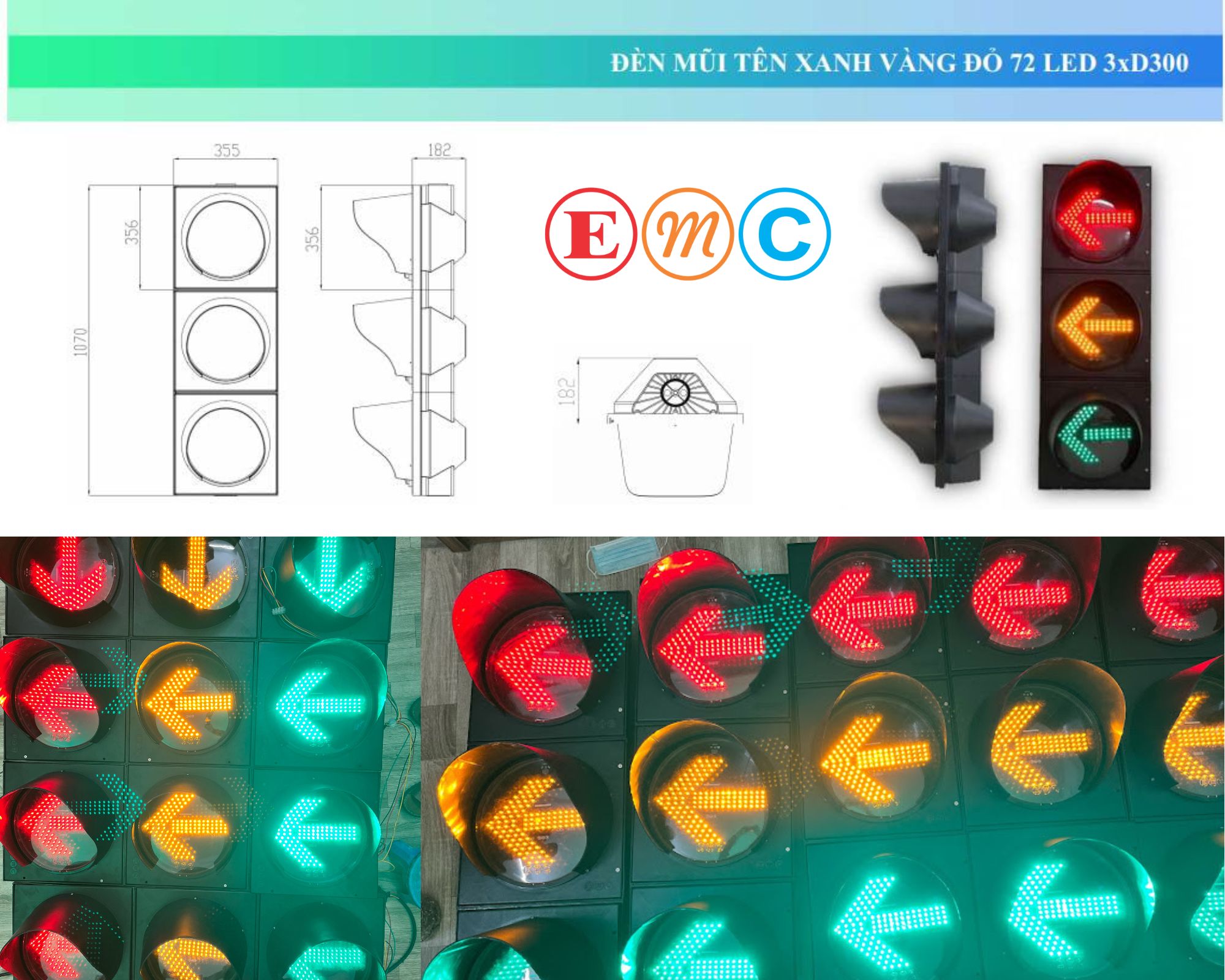 ĐÈN MŨI TÊN XANH VÀNG ĐỎ 72LED D300